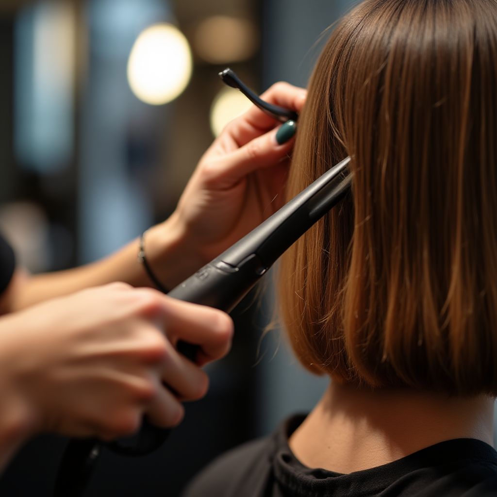 Een deskundige stylist die het haar van een klant zorgvuldig stylt